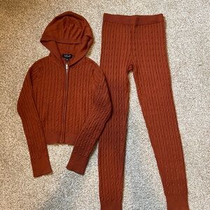 Cozy Rust Cable Knit Pantsuit